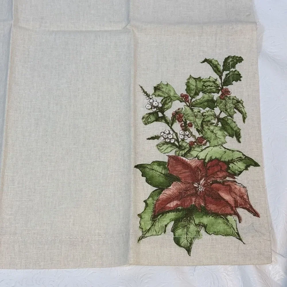 6 Pottery Barn Poinsettia Linen Blend Napkins